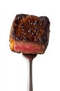 A cutout of a tender beef slice on a fork, isolated on a transparent background, available as stock for culinary use Royalty Free Stock Photo
