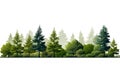 Cutout tree line. A row of green trees and shrubs in summer on a white background Royalty Free Stock Photo