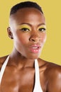 Cutout of young African American woman in bikini wearing full make up