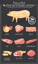 Cuts of pork diagram part of pork cut of meat set. Poster Butcher diagram vintage typographic handdrawn Vector illustration on