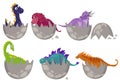 Cutte. Funny cartoon dinosaur icon set vector