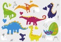 Cutte. Funny cartoon dinosaur icon set vector