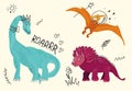Cutte. Funny cartoon dinosaur icon set vector
