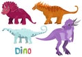 Cutte. Funny cartoon dinosaur icon set vector