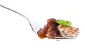 Cutted burger on fork (with clipping paths) Royalty Free Stock Photo