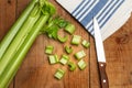 Cutted celery and knife