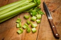 Cutted celery and a knife