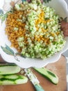 Cutted cucumbers on board for salad fresh recipy Royalty Free Stock Photo