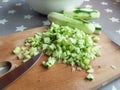 Cutted cucumbers on board for salad fresh recipy Royalty Free Stock Photo