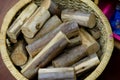 Cutted fire woods in basket