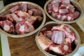 Cutted oxtail in a bowl. Raw meat Royalty Free Stock Photo