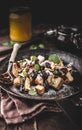 Cutted pancakes, Kaiserschmarrn delish dessert with plums Royalty Free Stock Photo