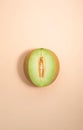 Cutted piece of melon on beige background