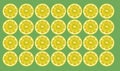 Cutten lemons yellow healthy fruits pattern on green background summer mood