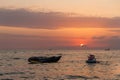 Cutter Boat with Sunset over the Sea Royalty Free Stock Photo