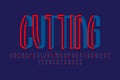 Cutting artistic display font. Puzzling red blue letters, numbers and currency signs. Isolated vector english alphabet Royalty Free Stock Photo