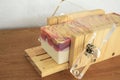 Cutting handcrafted soap the old fashion way