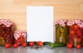 Cutting Board And Homemade Canned And Fresh Vegetables