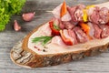 Cutting board with meat skewers Royalty Free Stock Photo
