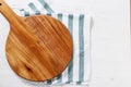 .Cutting board for pizza. Traditional italian pizza board. Pizza top view. Great composition for yuor own pizza with copy space. Royalty Free Stock Photo