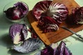 Cutting board, red cabbage, red radicchi