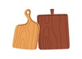 Cutting boards from wood. Rustic brown kitchen utensil for chopping. Clean wooden cooking kitchenware of different shape