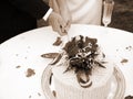 Cutting the cake - horizontal sepia