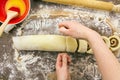 Cutting cinnamon roll with thread Royalty Free Stock Photo