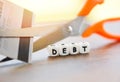 Cutting debt / Cut credit card with scissors for stop to pay money protect cost financial crisis Royalty Free Stock Photo