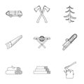 Cutting down trees icons set, outline style