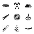 Cutting down trees icons set, simple style Royalty Free Stock Photo