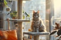 Cutting-edge cat gym with the sun glow in the background