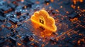A cutting-edge cloud security concept showcasing a luminous cloud icon with a secure padlock at its core Royalty Free Stock Photo