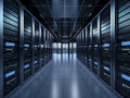 Data center rows of fully operational server racks, server room, cloud computing, database, super computer, generative AI