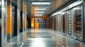 Within a cutting-edge data center, sleek servers line the walls, humming softly as they process vast amounts of data in a vibrant
