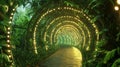A cutting-edge, green, round tunnel with a bright light glowing at the far end. Royalty Free Stock Photo