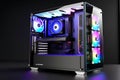 Cutting-Edge High-End PC: RGB Lighting, Neatly Managed Cables in a Tempered Glass Case, Liquid Cooling Elegance Royalty Free Stock Photo