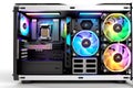 Cutting-Edge High-End PC: RGB Lighting, Neatly Managed Cables in a Tempered Glass Case, Liquid Cooling Elegance Royalty Free Stock Photo