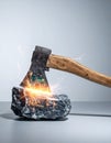 Cutting Edge Power - Axe Splits Stone with Fiery Impact Royalty Free Stock Photo