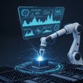 Advanced Robotic Arm & Holographic UI: Precision Manufacturing, Energy Transfer, and Real-time Data Analysis Royalty Free Stock Photo