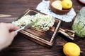 Cutting elderberry inflorescences to prepare phytomedicine preparations from medicinal plants, or a refreshing summer