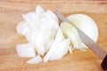 Cutting fresh white onions Royalty Free Stock Photo