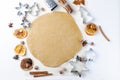 Cutting the gingerbread cookie dough for Christmas and New Year Royalty Free Stock Photo