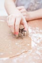 Cutting gingerbread shapes from dough Royalty Free Stock Photo