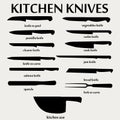 Cutting knives set. Poster Butcher diagram Royalty Free Stock Photo