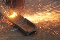 Cutting metal with a gas torch close-up. Royalty Free Stock Photo