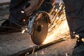 Cutting metal with grinding machine, spark Royalty Free Stock Photo