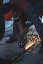 Cutting metal with grinding machine, spark Royalty Free Stock Photo