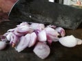 Cutting Onion with knife for cocking