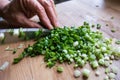 Cutting onions in the kitchen. Royalty Free Stock Photo